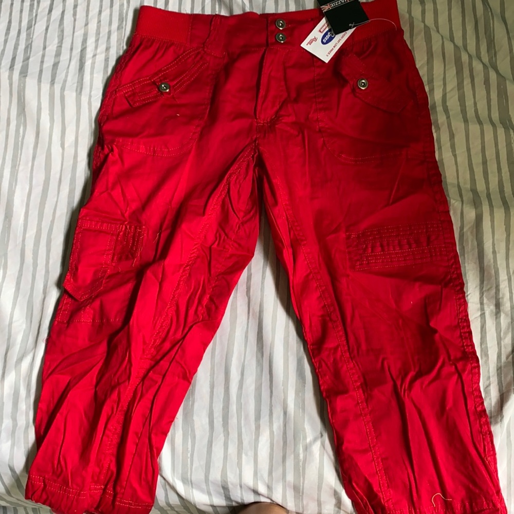 Bright red knee length shirts